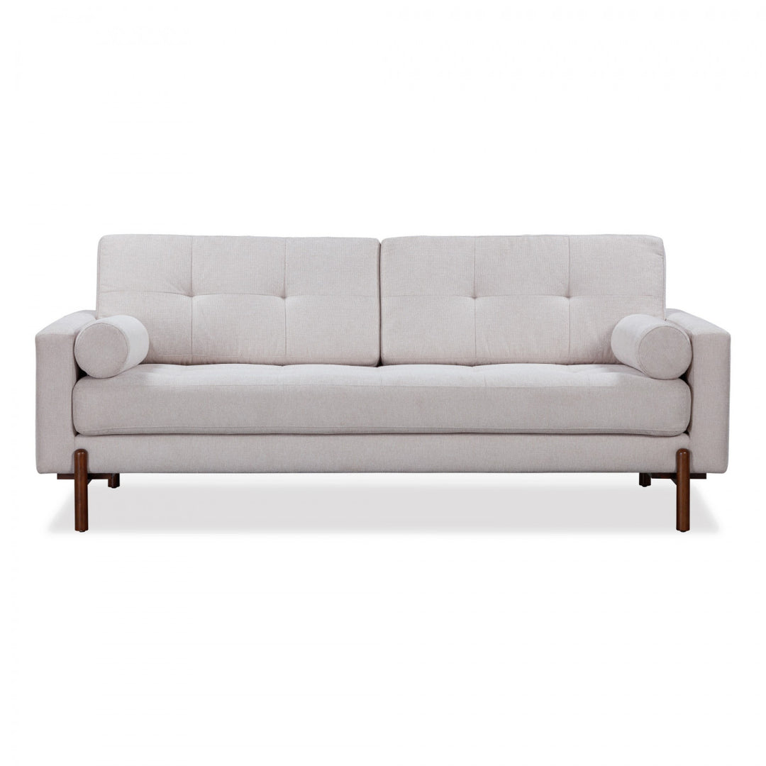 Light gray sofa with wooden legs on a white background