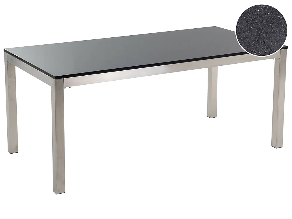 Rectangular glass table with metal legs on a white background