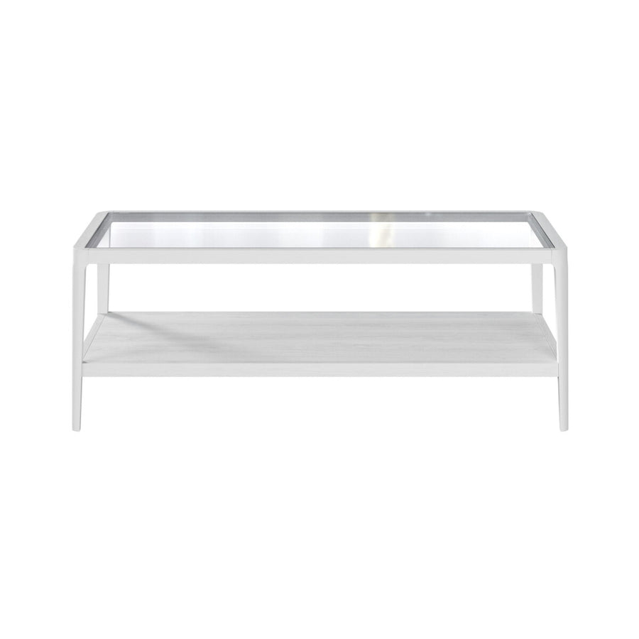White coffee table with glass top on a white background