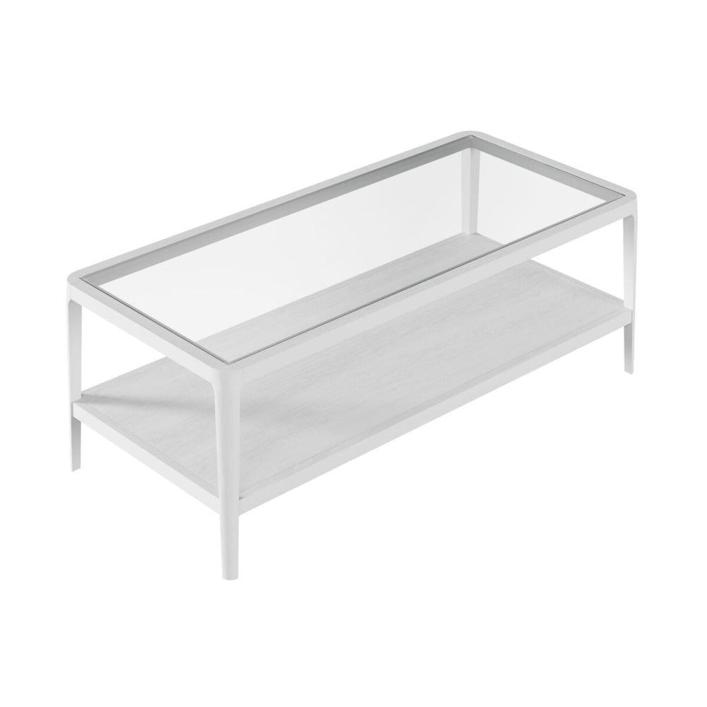 Coffee table with glass top and metal frame on a white background