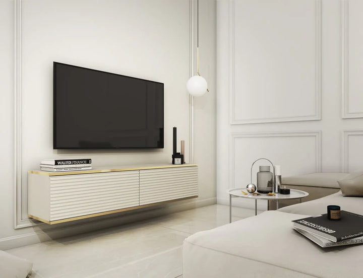 Moro Floating TV Cabinet in Beige - Wall-Mounted Media Centre with Doors 