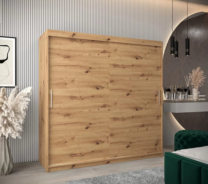 Tokyo Contemporary 2 Sliding Door Wardrobe 9 Shelves 2 Rails Oak Artisan Effect
