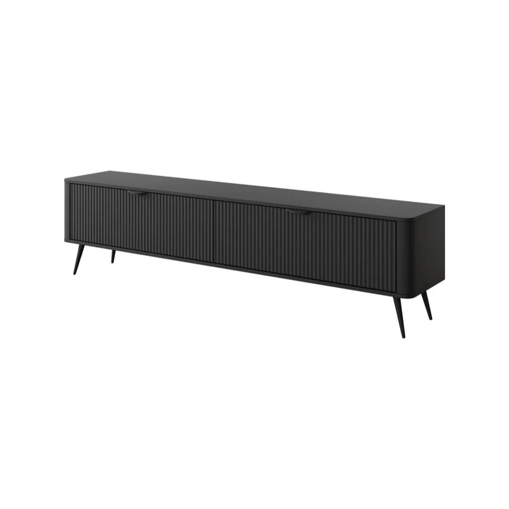 Lante Modern Black TV Cabinet 200cm H51cm D38cm with Two Pull-Down Doors and Two Closed Compartments