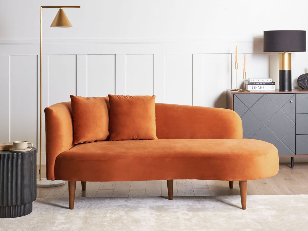 Chaumont Left Hand Velvet Chaise Lounge Orange