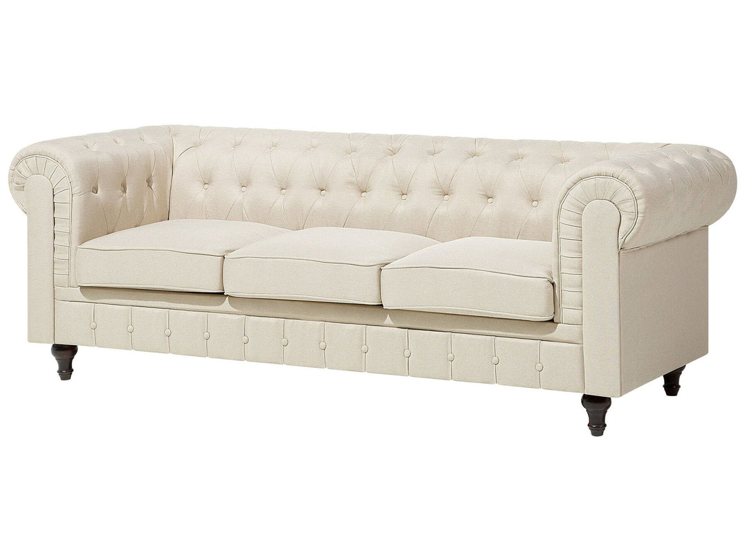 Chesterfield 3 Seater Fabric Sofa Beige