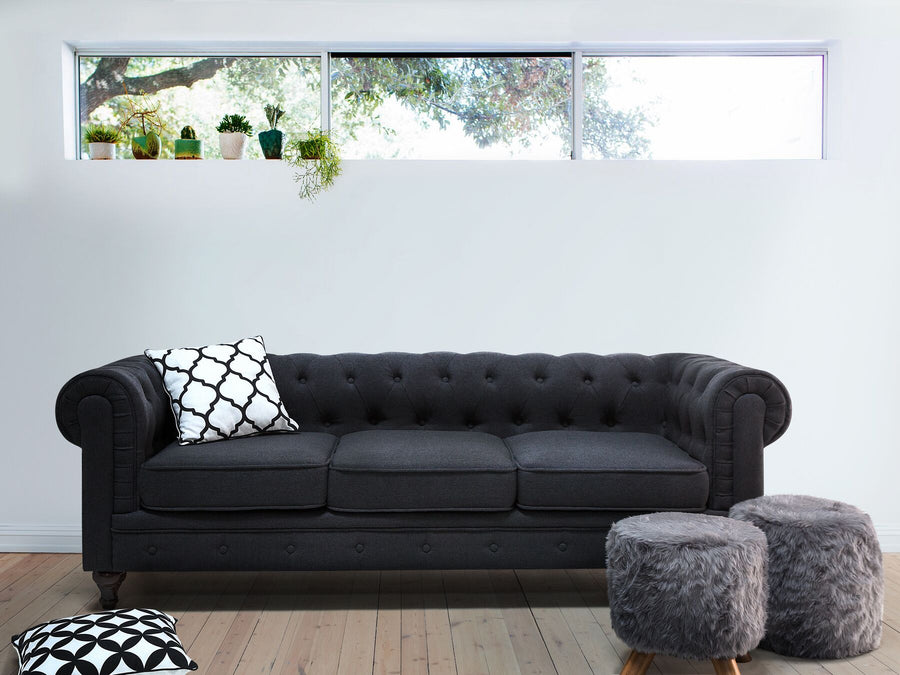 Chesterfield 3 Seater Fabric Sofa Graphite Grey