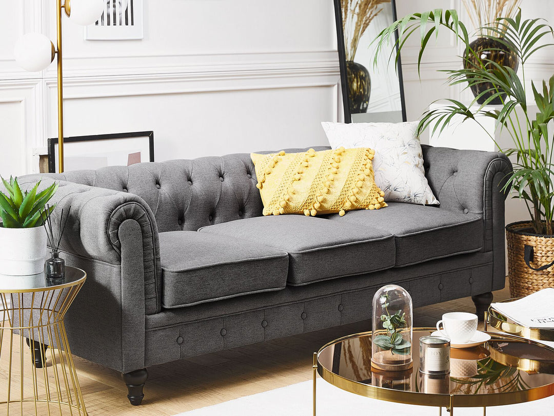 Chesterfield 3 Seater Fabric Sofa Grey