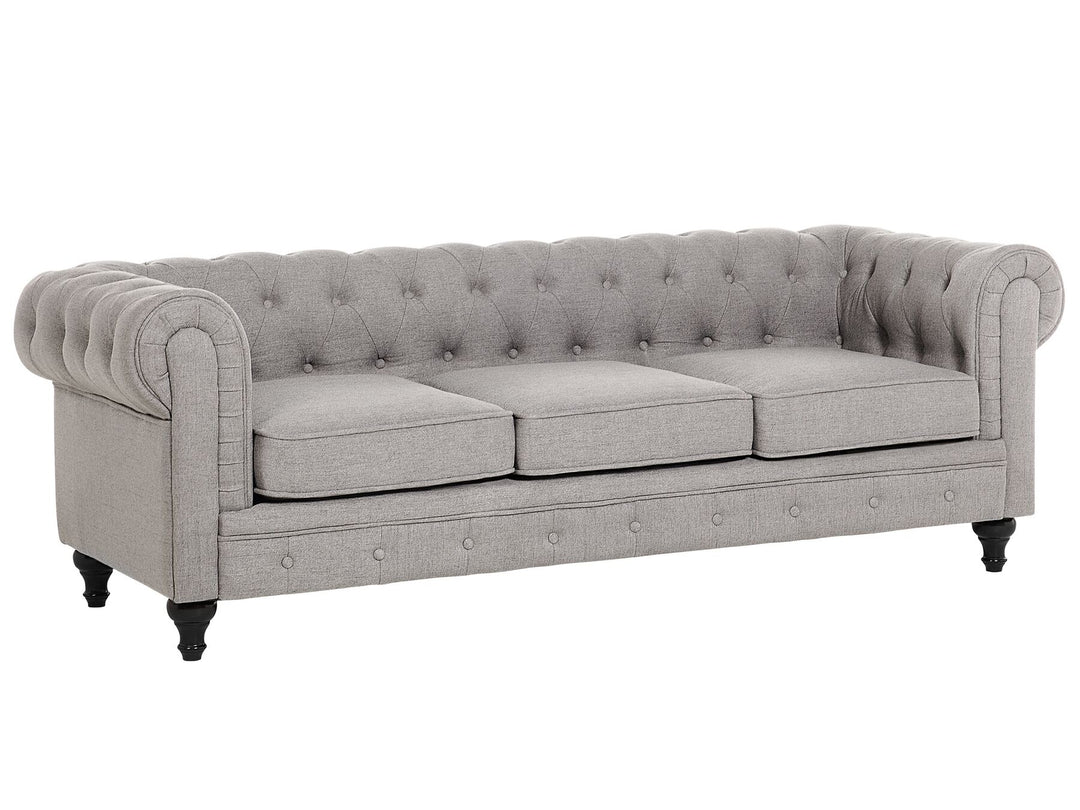 Chesterfield 3 Seater Fabric Sofa Light Grey