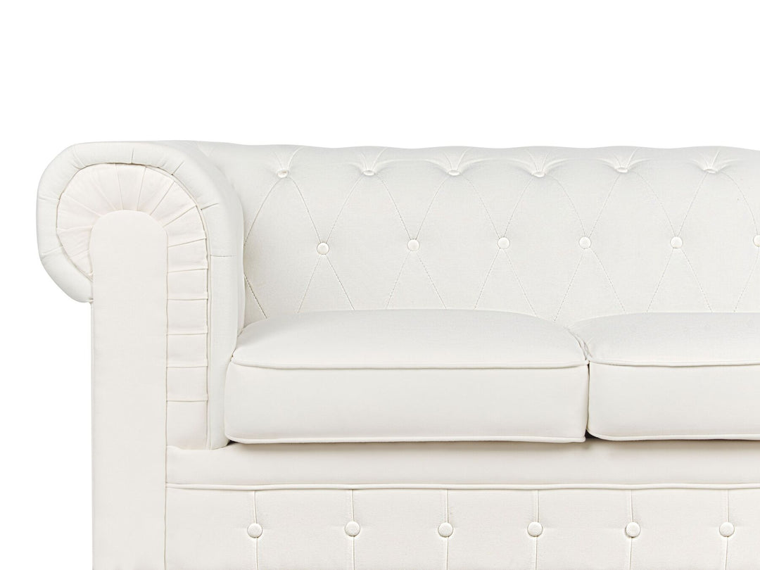 Chesterfield 3 Seater Fabric Sofa Off-White