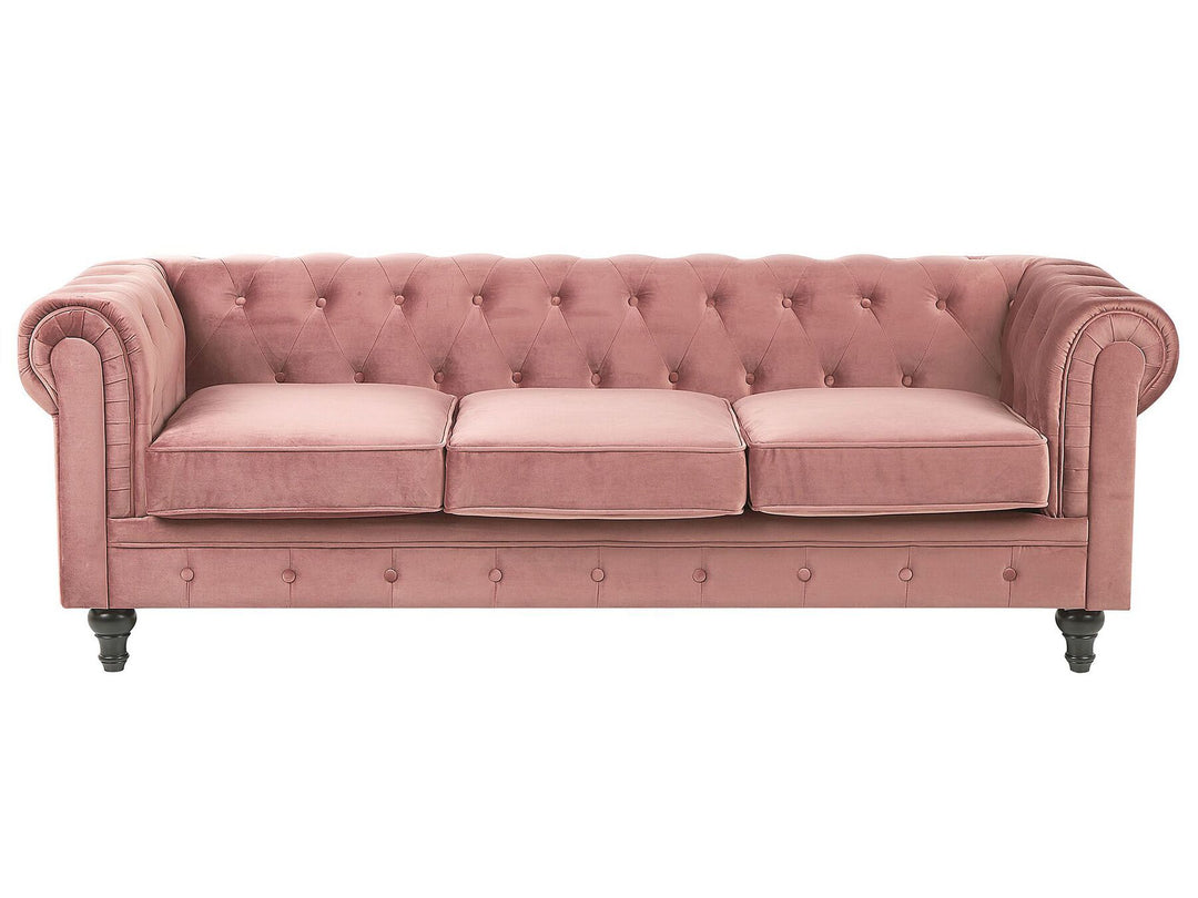 Chesterfield 3 Seater Fabric Sofa Pink