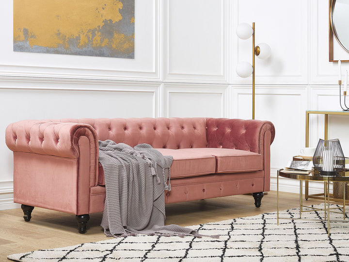 Chesterfield 3 Seater Fabric Sofa Pink