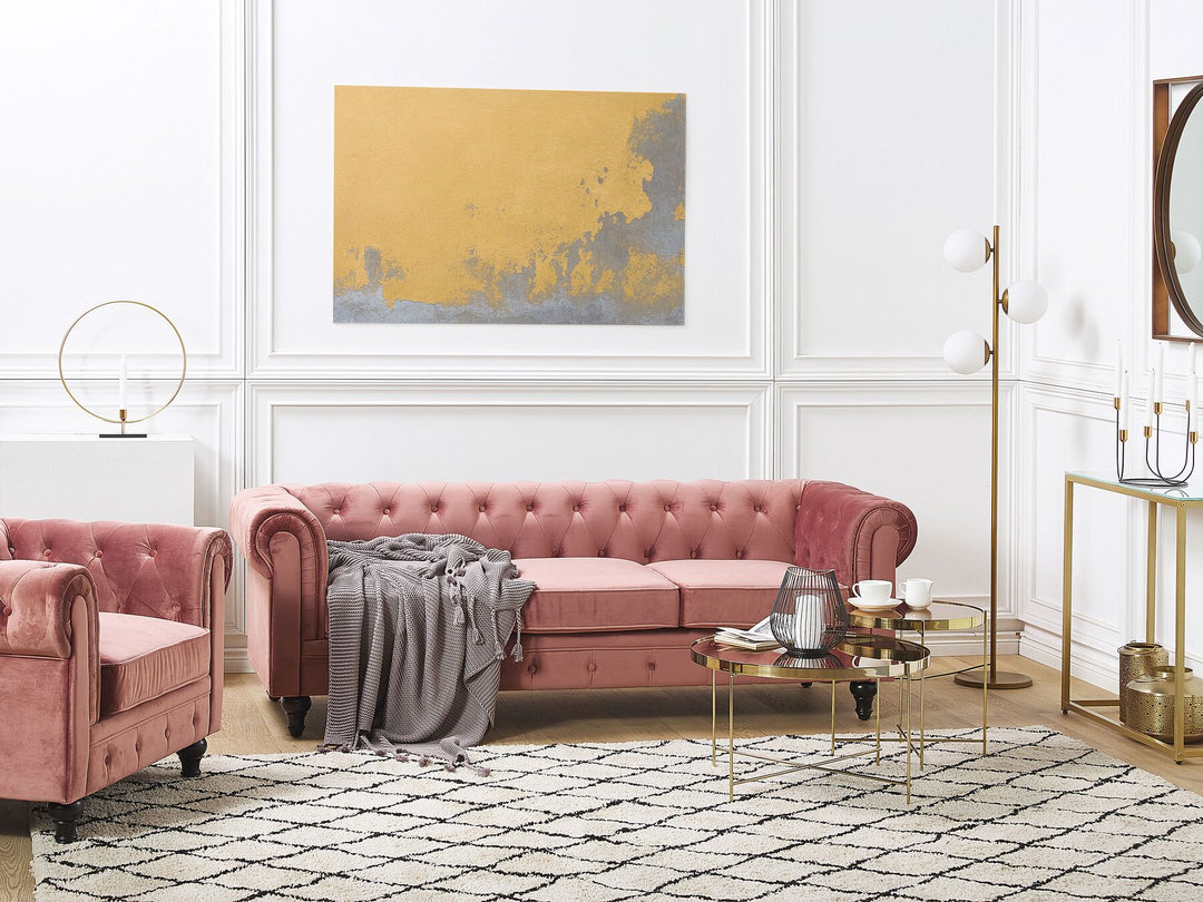 Chesterfield 3 Seater Fabric Sofa Pink