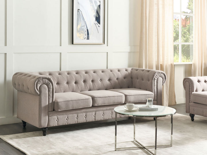 Chesterfield 3 Seater Fabric Sofa Taupe