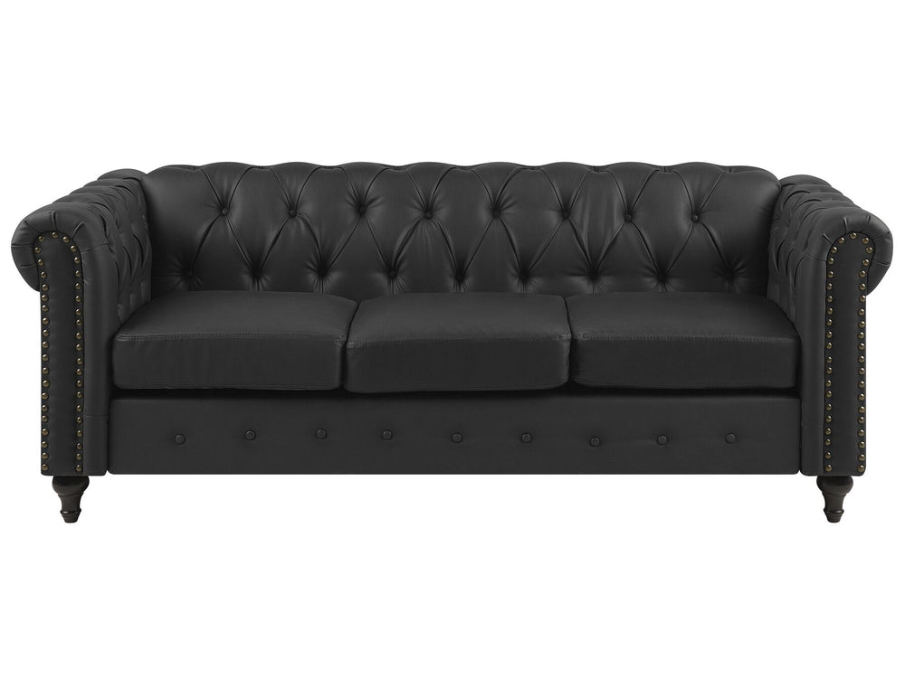 Chesterfield 3 Seater Faux Leather Sofa Black