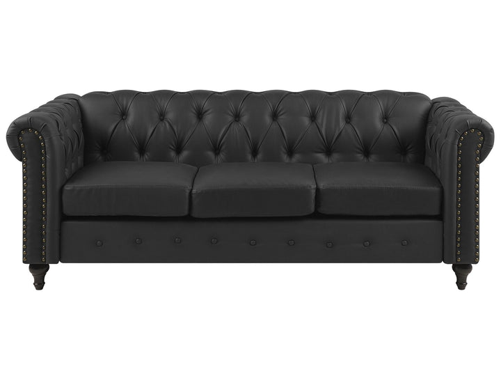 Chesterfield 3 Seater Faux Leather Sofa Black