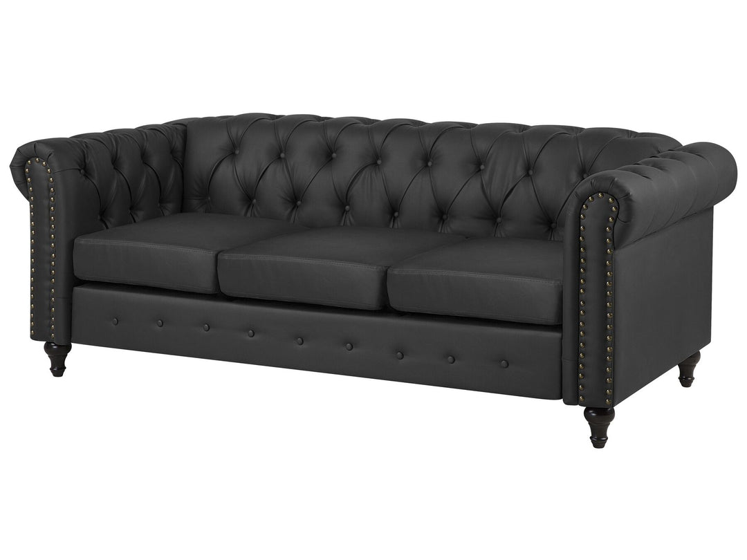 Chesterfield 3 Seater Faux Leather Sofa Black