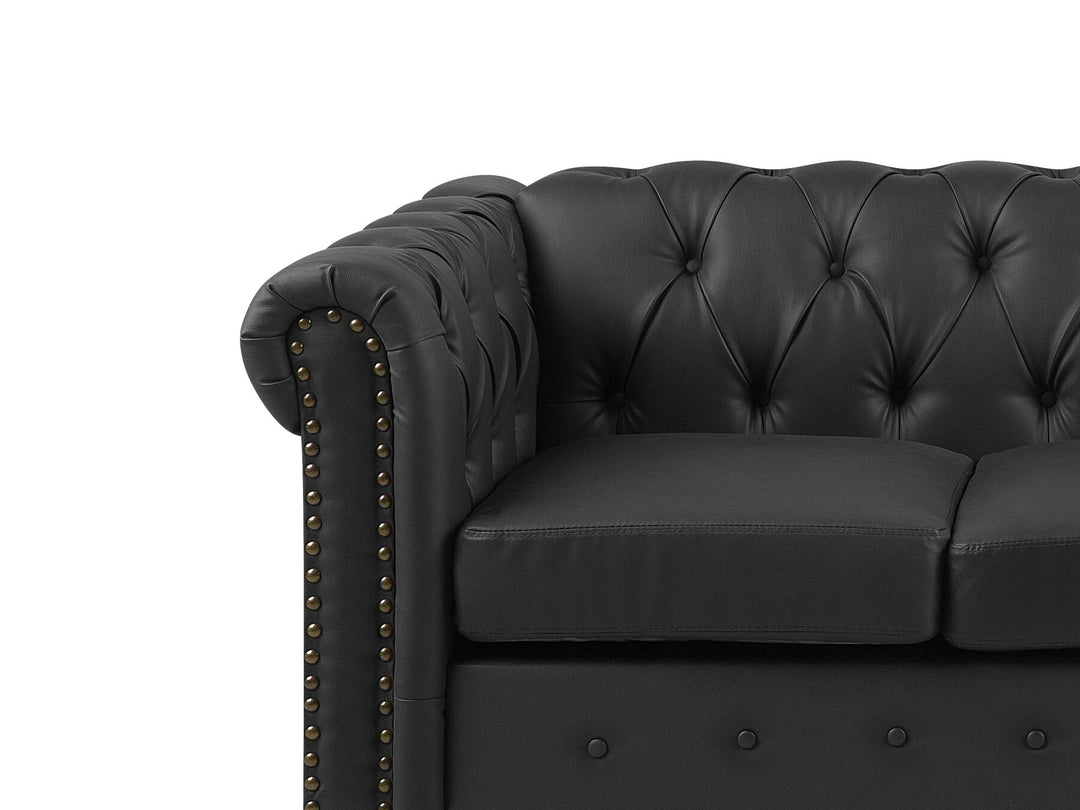 Chesterfield 3 Seater Faux Leather Sofa Black