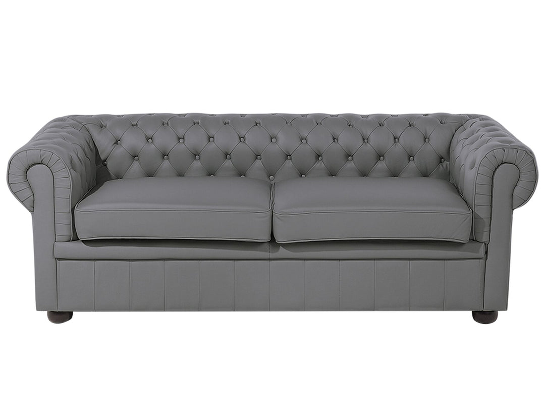 Chesterfield 3 Seater Leather Sofa Grey