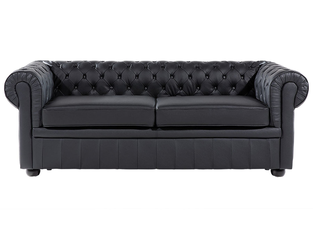 Chesterfield 3 Seater Leather Sofa Black