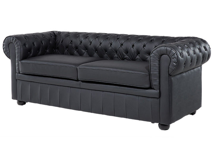 Chesterfield 3 Seater Leather Sofa Black