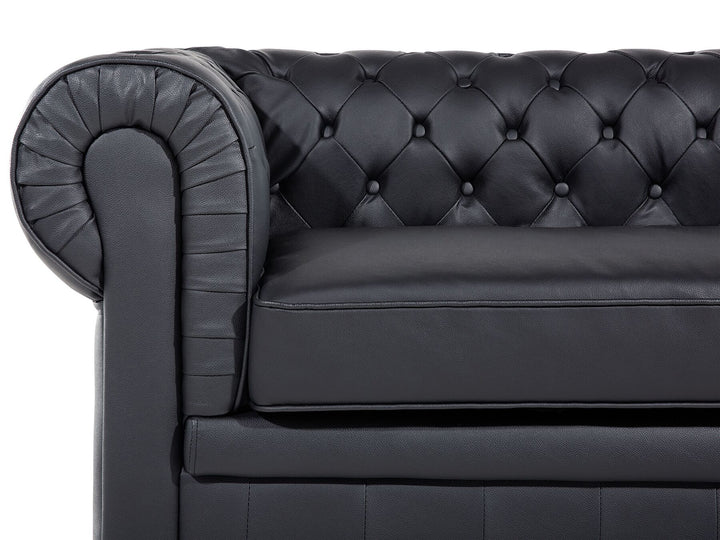 Chesterfield 3 Seater Leather Sofa Black