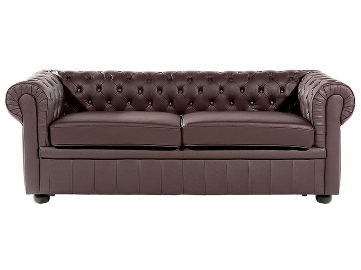 Chesterfield 3 Seater Leather Sofa Brown