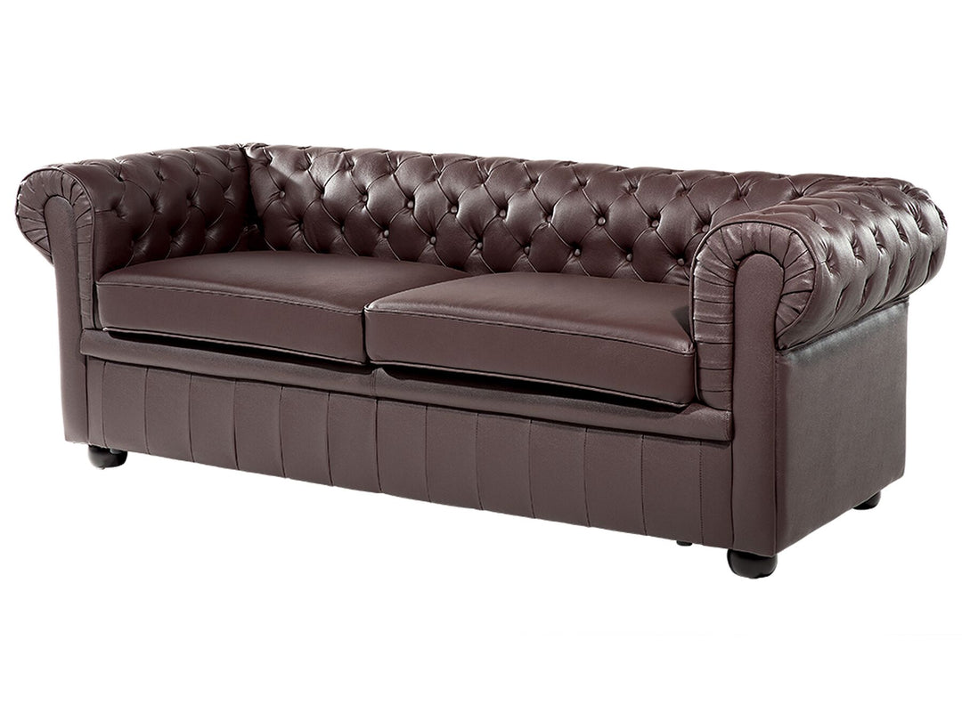 Chesterfield 3 Seater Leather Sofa Brown