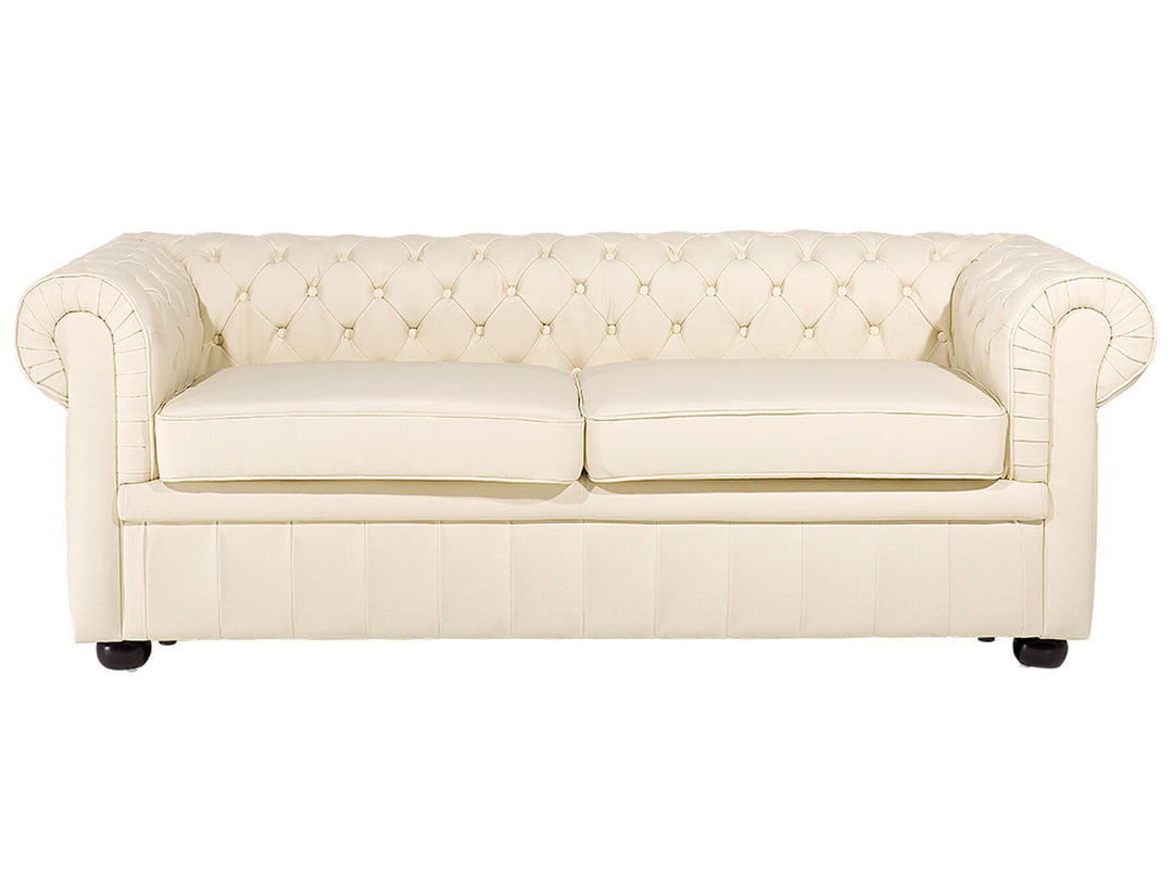 Chesterfield 3 Seater Leather Sofa Cream