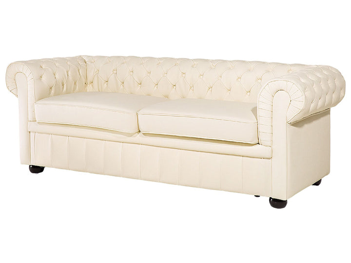 Chesterfield 3 Seater Leather Sofa Cream