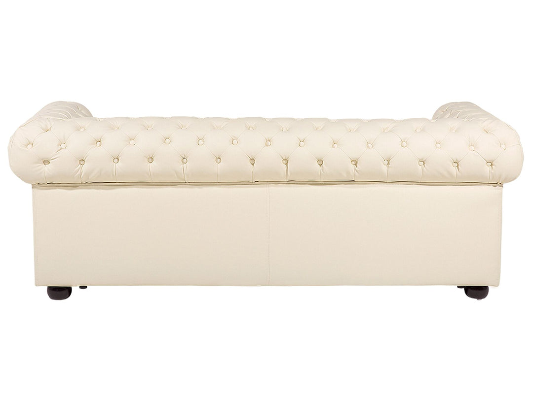 Chesterfield 3 Seater Leather Sofa Cream