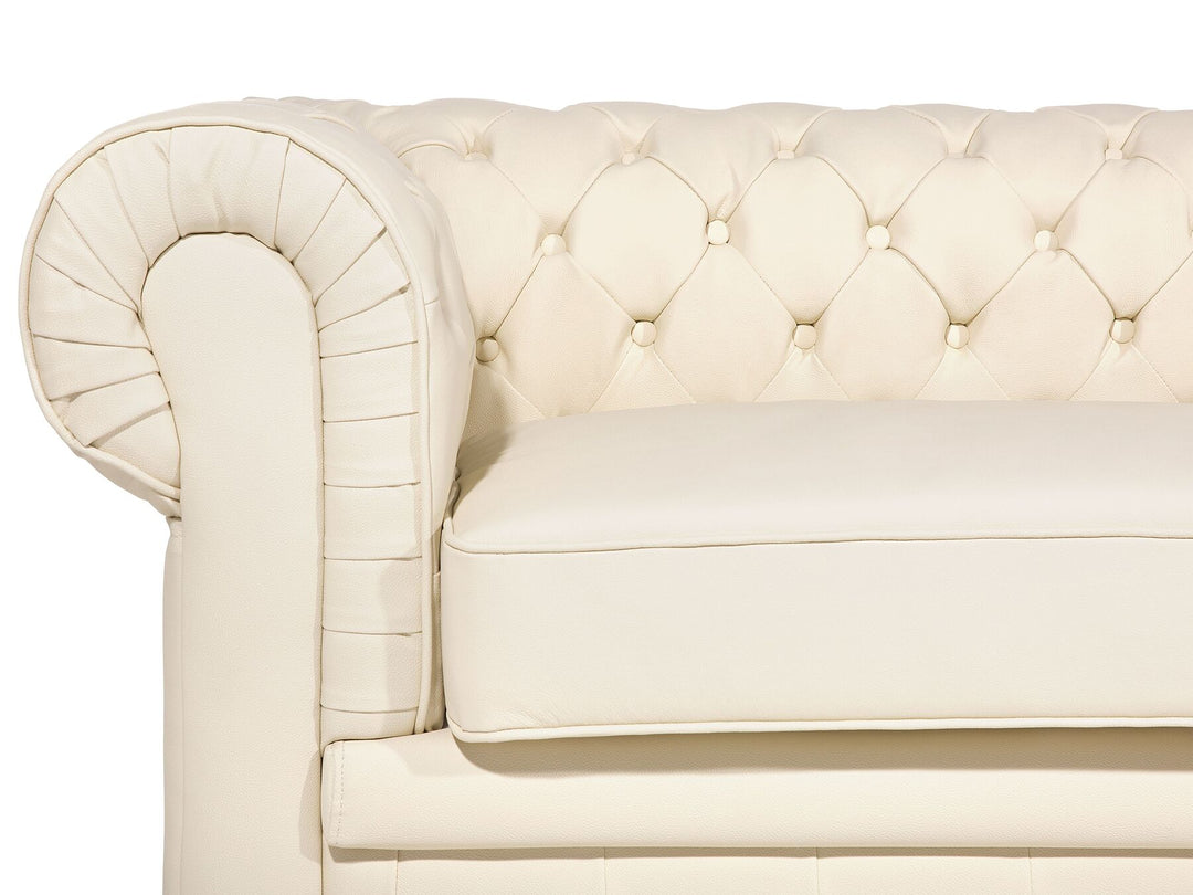 Chesterfield 3 Seater Leather Sofa Cream