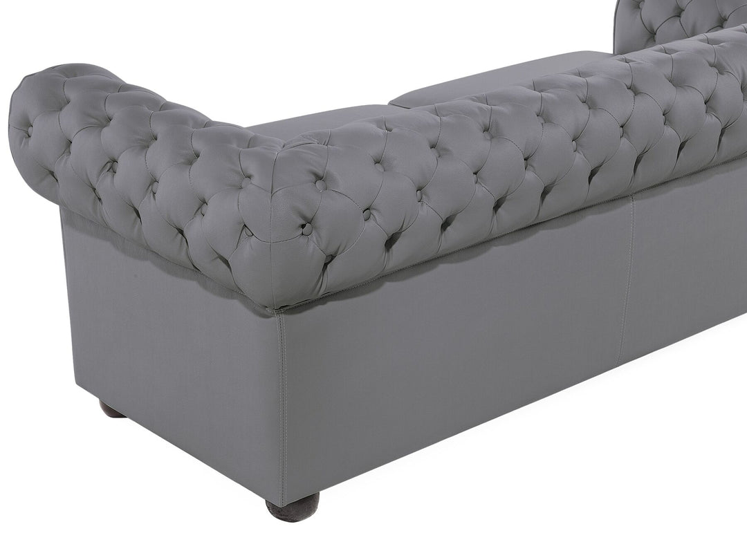 Chesterfield 3 Seater Leather Sofa Grey