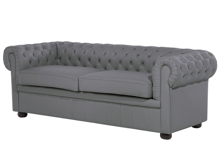 Chesterfield 3 Seater Leather Sofa Grey