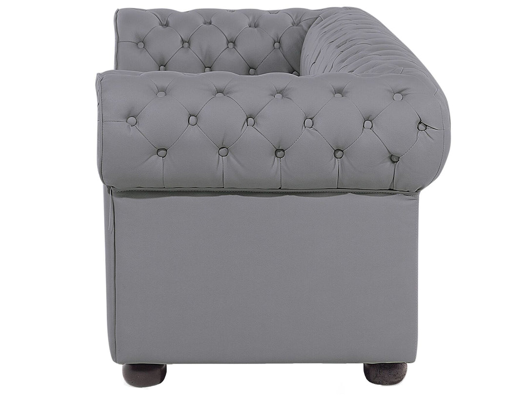 Chesterfield 3 Seater Leather Sofa Grey