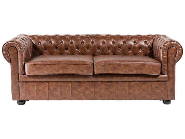 Chesterfield 3 Seater Sofa Faux Leather Golden Brown