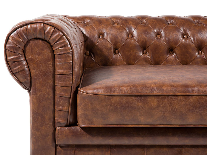 Chesterfield 3 Seater Sofa Faux Leather Golden Brown