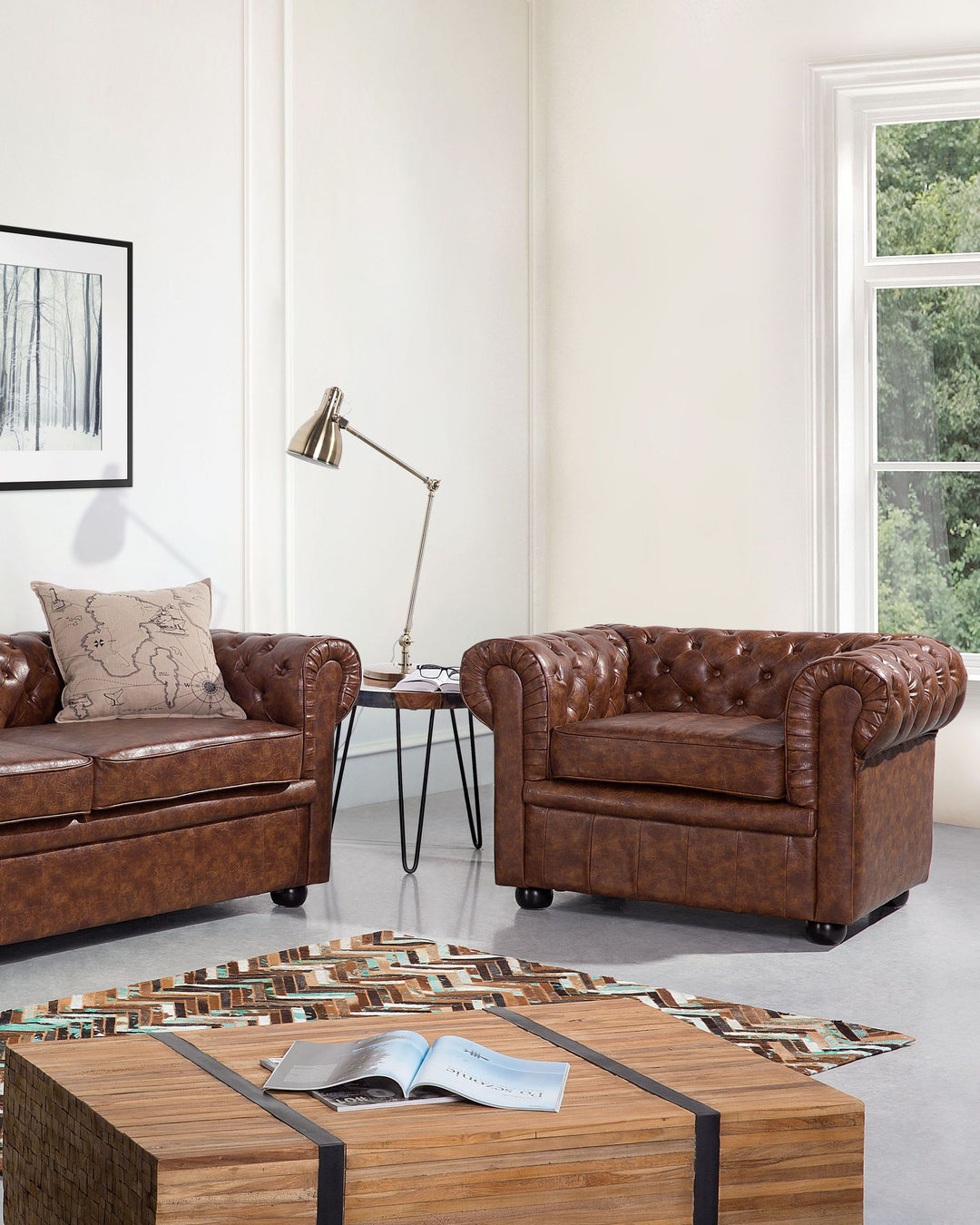 Chesterfield 3 Seater Sofa Faux Leather Golden Brown