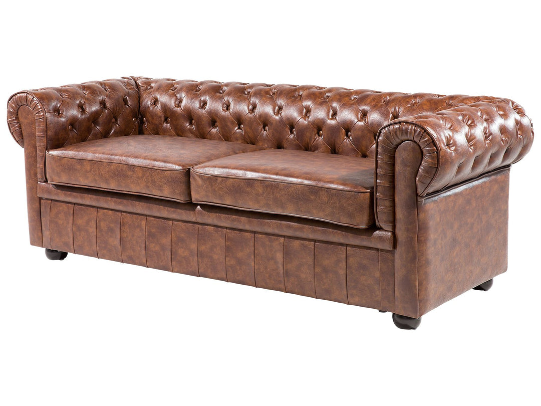 Chesterfield 3 Seater Sofa Faux Leather Golden Brown