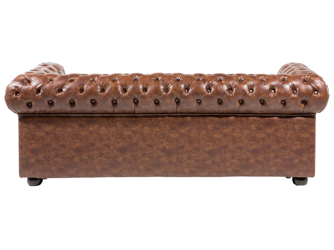 Chesterfield 3 Seater Sofa Faux Leather Golden Brown