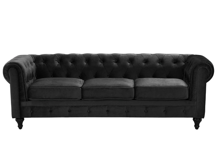 Chesterfield 3 Seater Velvet Fabric Sofa Black