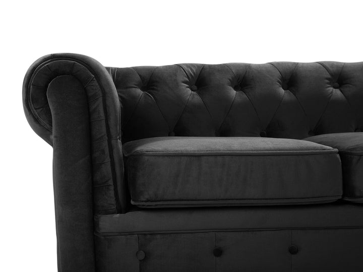 Chesterfield 3 Seater Velvet Fabric Sofa Black