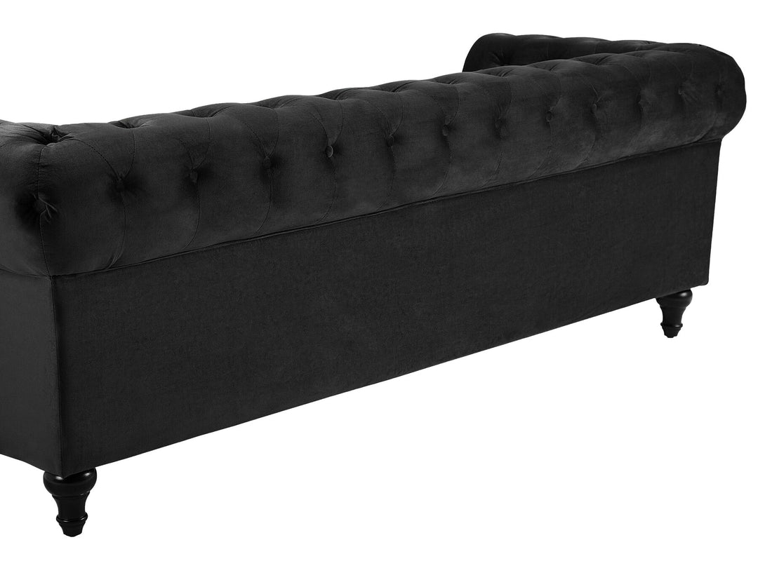 Chesterfield 3 Seater Velvet Fabric Sofa Black