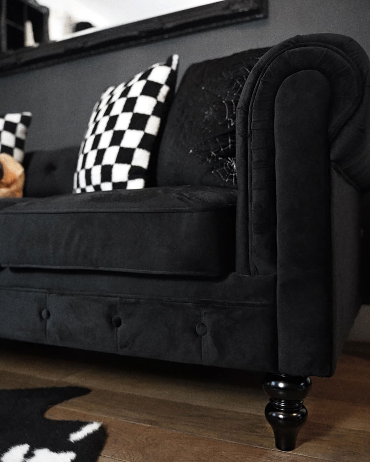 Chesterfield 3 Seater Velvet Fabric Sofa Black