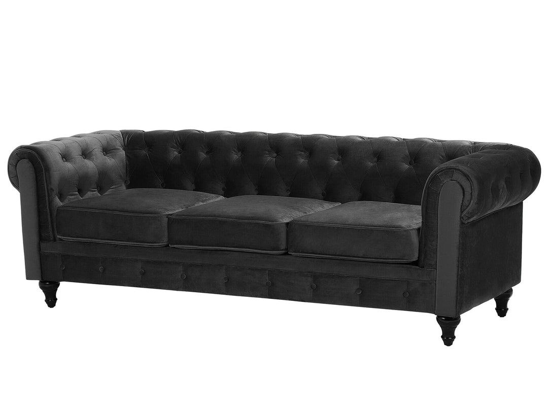 Chesterfield 3 Seater Velvet Fabric Sofa Black