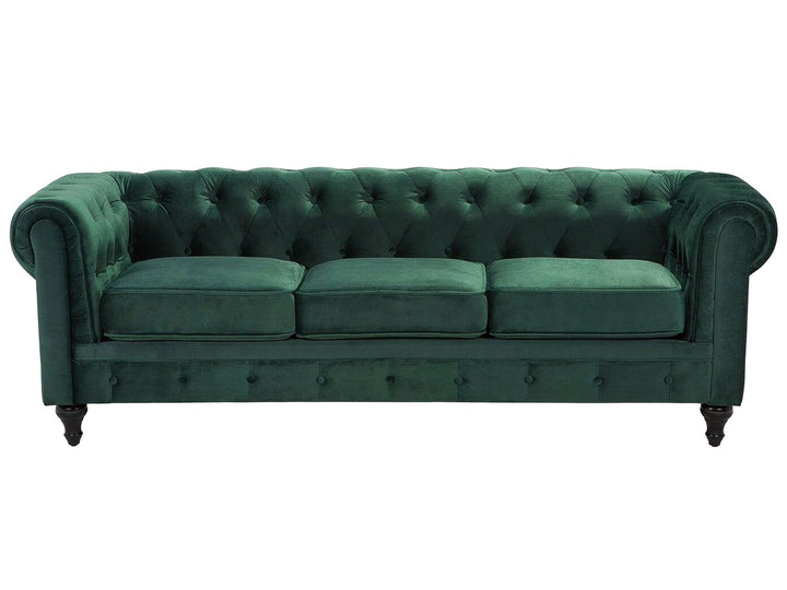 Chesterfield 3 Seater Velvet Fabric Sofa Green