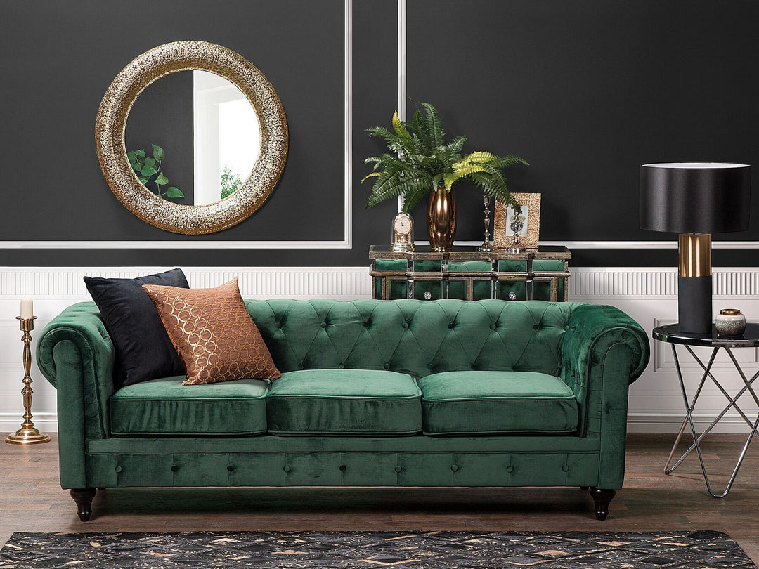 Chesterfield 3 Seater Velvet Fabric Sofa Green