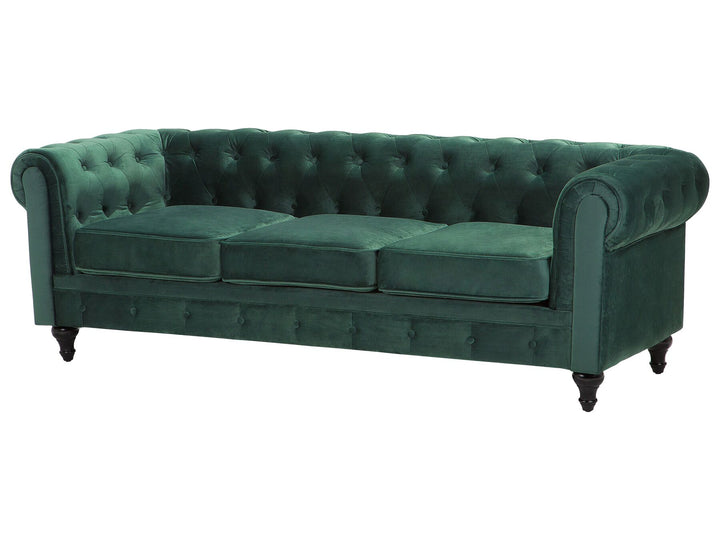 Chesterfield 3 Seater Velvet Fabric Sofa Green