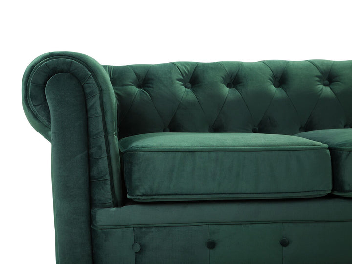 Chesterfield 3 Seater Velvet Fabric Sofa Green