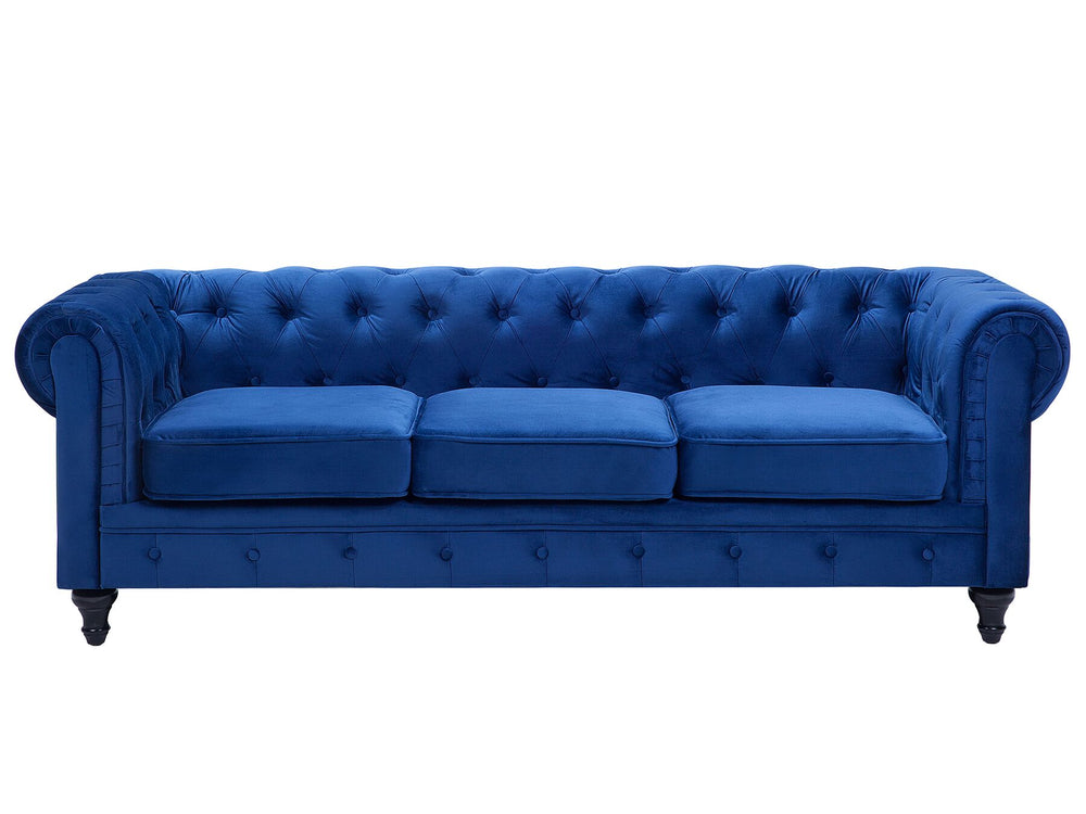 Chesterfield 3 Seater Velvet Fabric Sofa Navy Blue