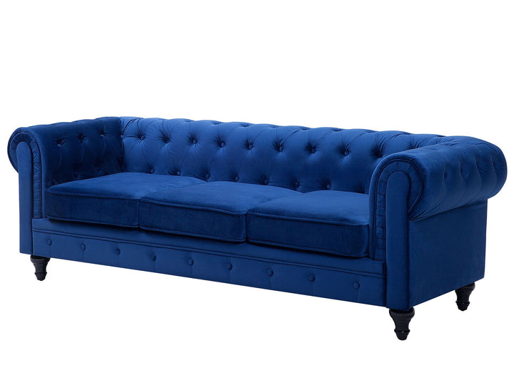 Chesterfield 3 Seater Velvet Fabric Sofa Navy Blue